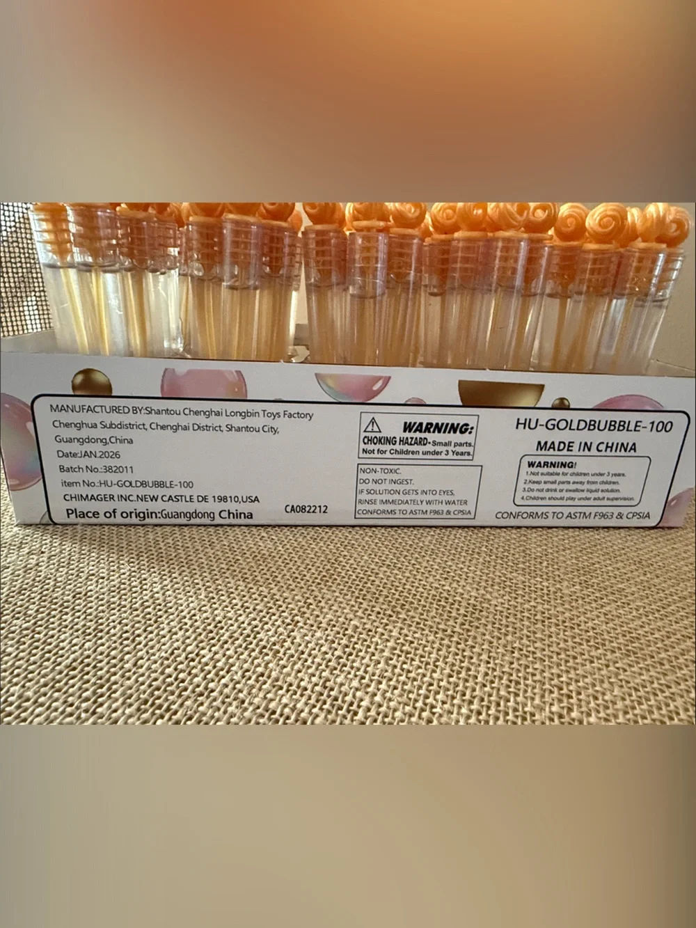 Gold Wedding Bubble Wands - 100 Pack
